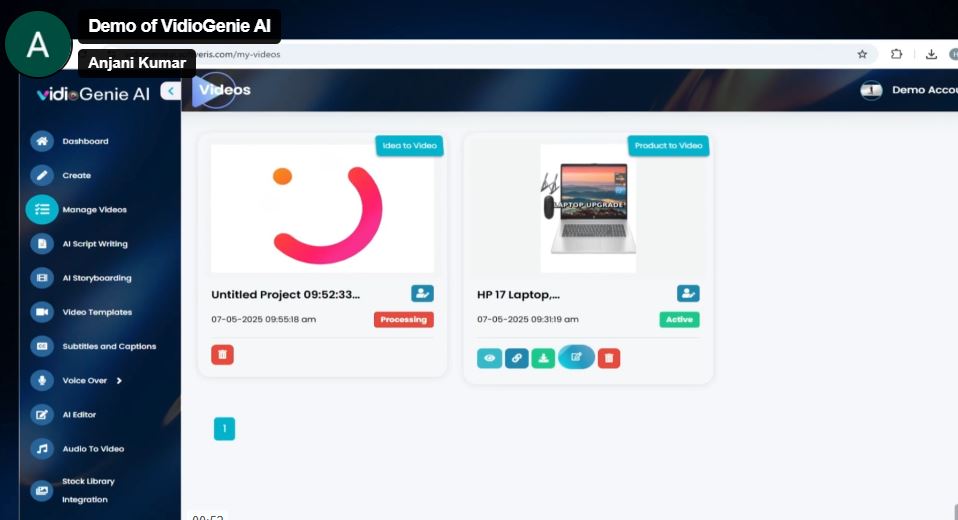 vidio genie creat option