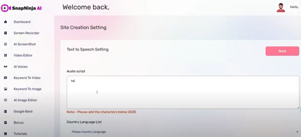 INSIDE THE APP SITE CREATION OPTION