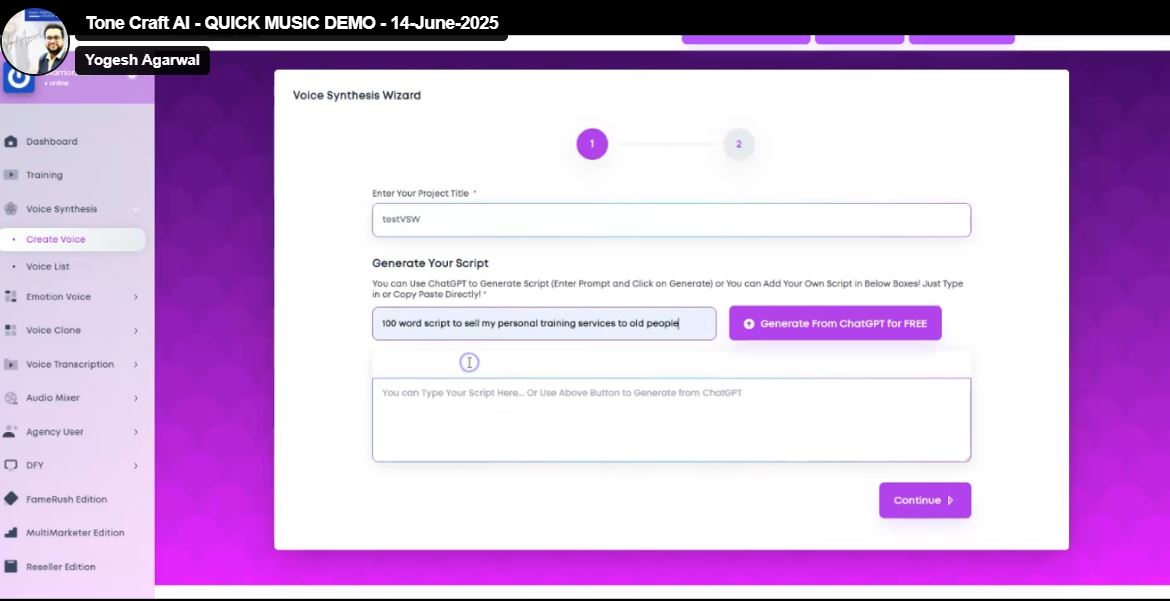 toncraft ai voice wizard option inside the app