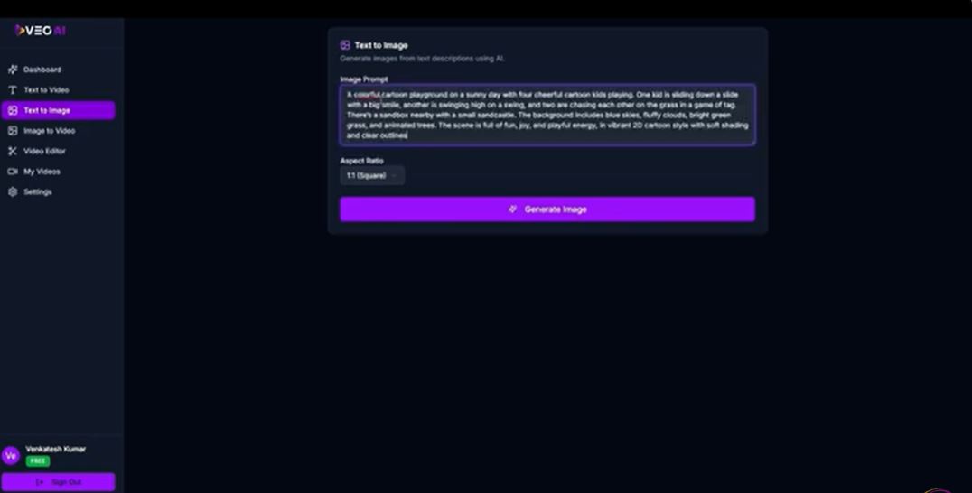 veo ai inside the tool image option