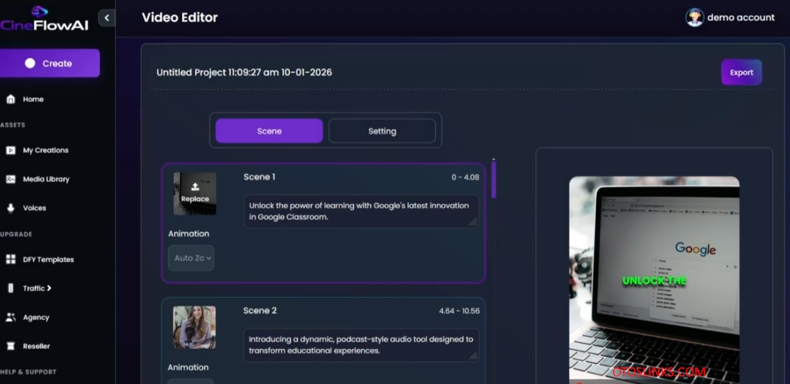 CINEFLOWAI DASHBOARD VIDEO EDITOR OPTION