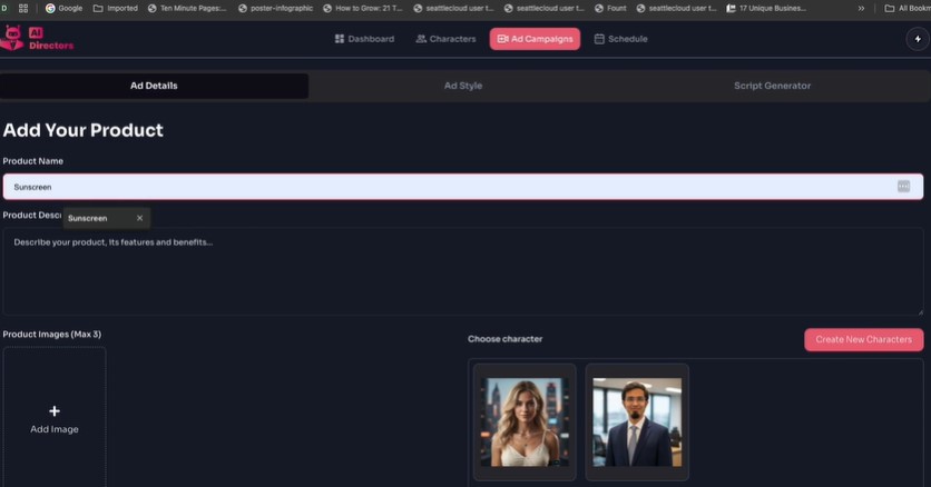 DASHBOARD OF APP AIDIRECTORS ADD PRODUCT OPTION