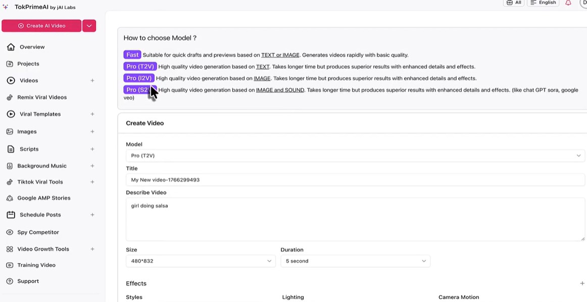 my experience choose mode option tokprimeai 2
