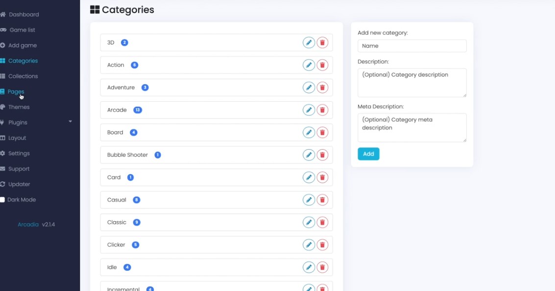 INSIDE THE ARCADIA APP CATEGORY OPTION