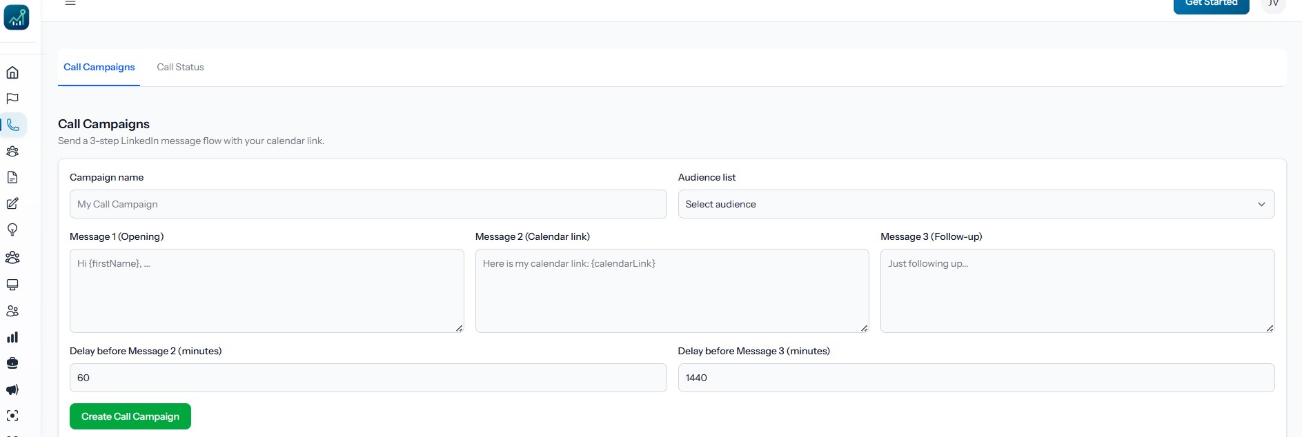 Interface for creating call campaigns