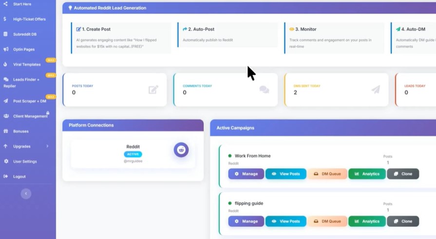 creatpost option reddifyai dashboard