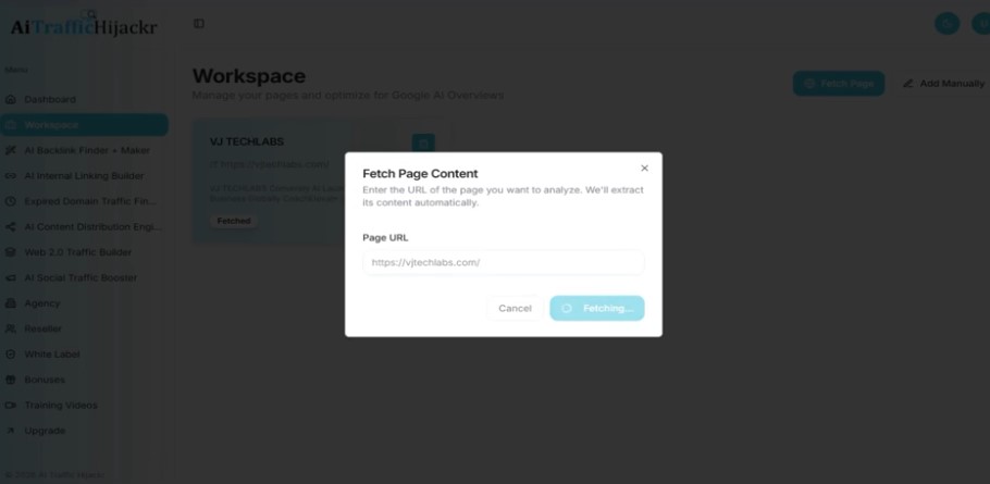 inside the app fetch page option