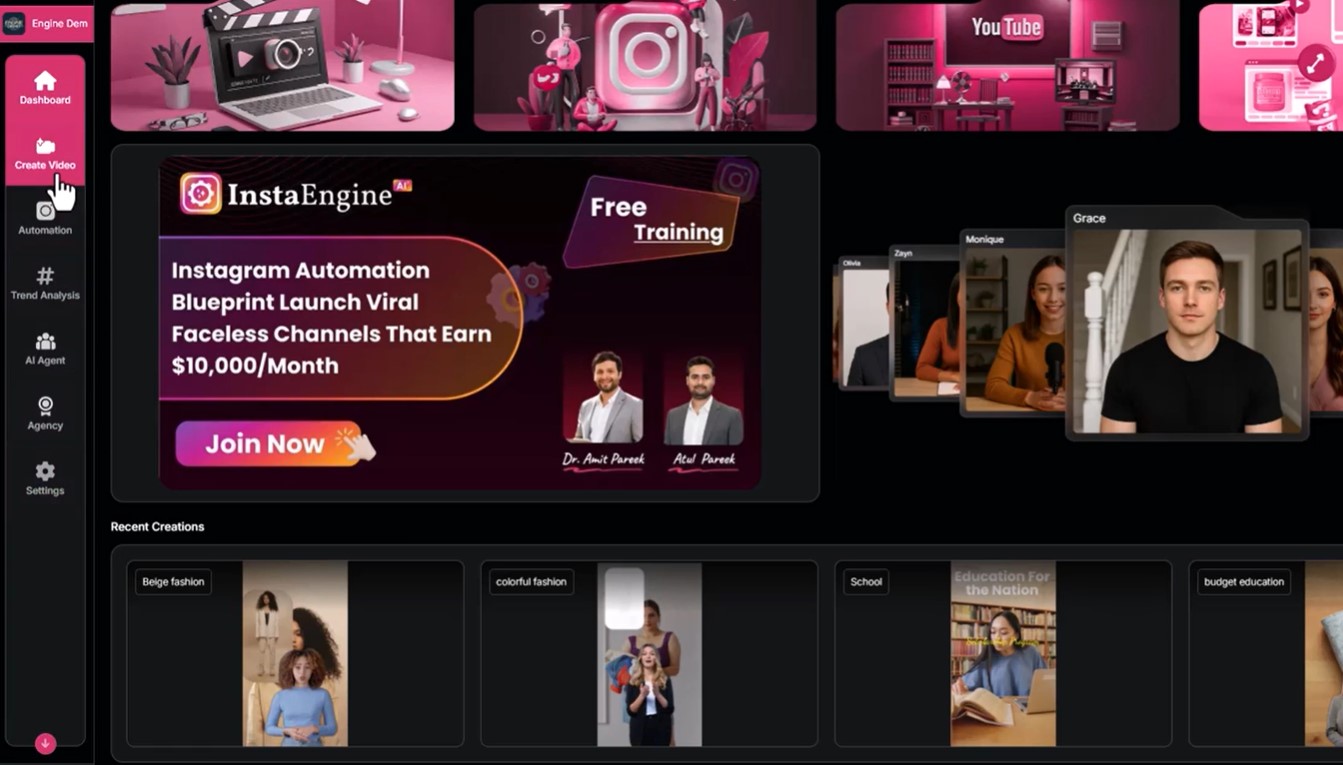 insta engine ai dashboard app