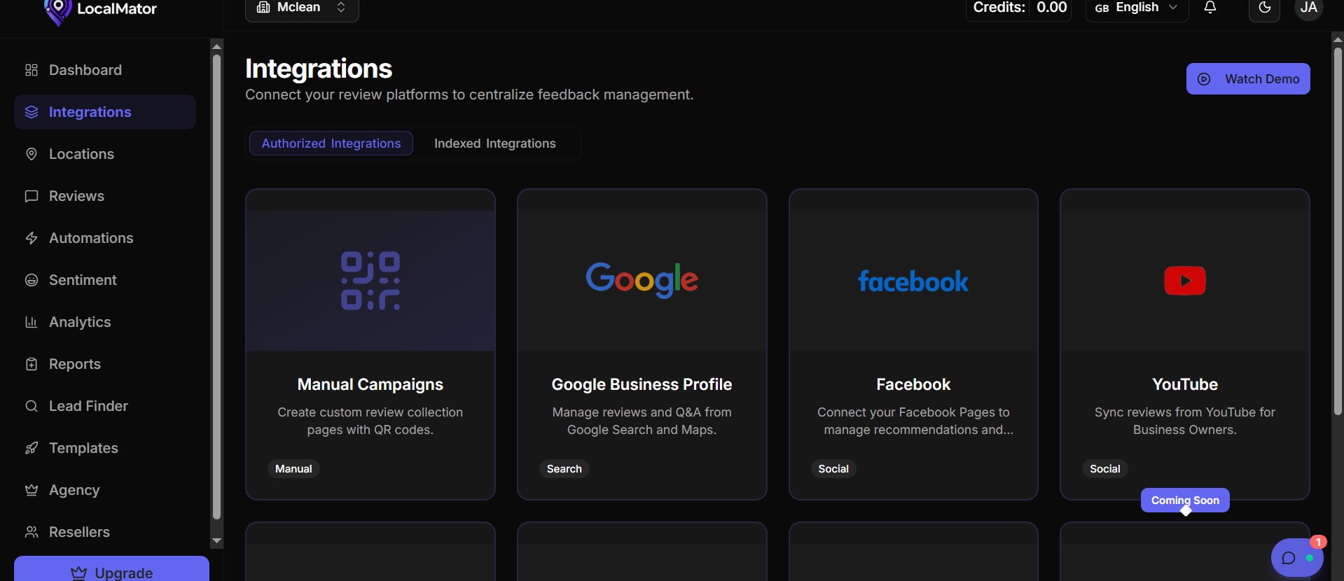 integration option inside the app dashboard