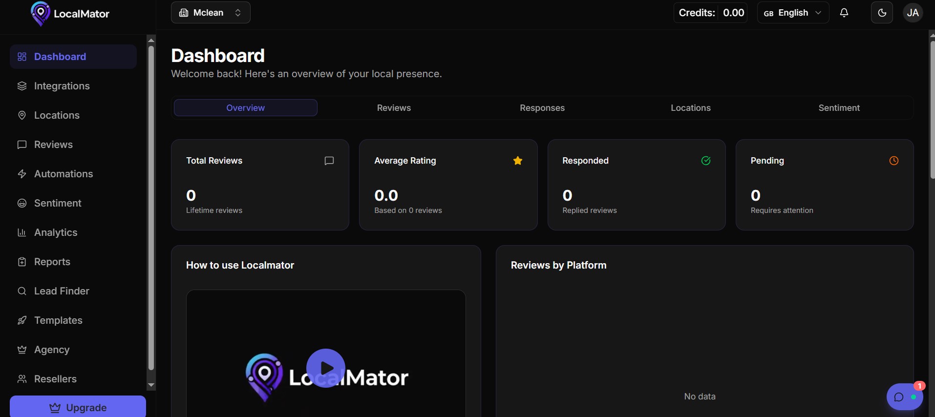localmator app inside the dasboared